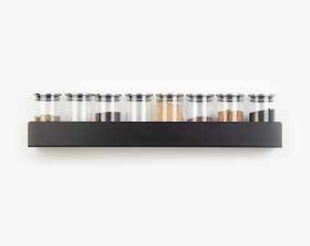 Spice Rack / Floating Spice Shelf / Spice Jar Organizer/ Wall Mount Kitchen Rack/ Metal Gray Spice Storage / Space Saving Kitchen Shelves