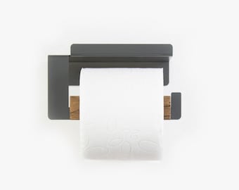 Elegant Toilet Paper Roll Holder with a shelf / Tissue Holder for CellPhones / Wall Mount Decorative Metal Black TP Rack for Bathroom Decor