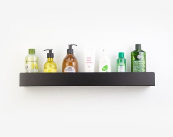 Étagère de salle de bain flottante / Rangement de maquillage en métal / Support mural de salle de bain / Support de shampoing noir / Décoration de salle de bain / Décoration d'intérieur minimaliste