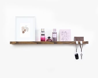 Solid Wood & Metal Picture Ledge/ Photo Rail / Entryway Organizer Rack with Hooks / Wooden Detailed Wall Rack/ Accent Wall Feature /