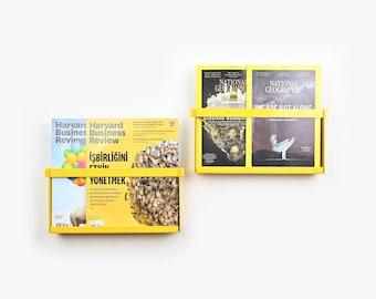 Wall Magazine Holder / Magazine Rack/ Yellow Book Shelf / Wall Mount Bookshelf / Office Wall Decor / Book Stand / book decor