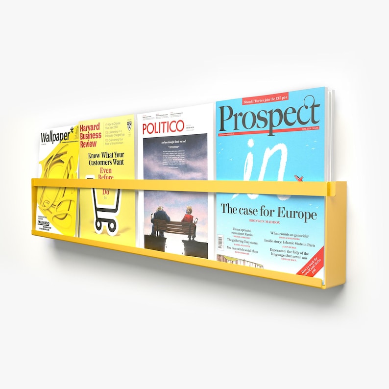 Wall Mounted Magazine Holder / Yellow Book Shelf / Floating Magazine ...