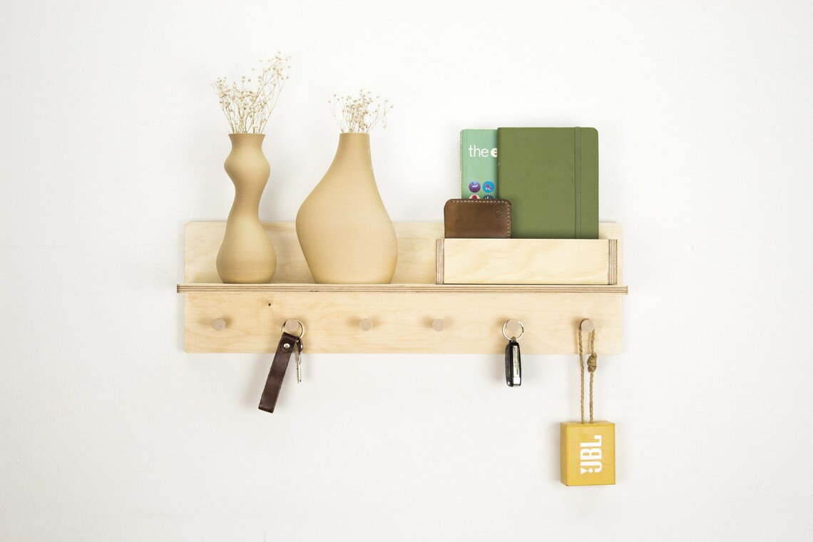 Wall Mount Entryway Organizer with Hooks / Wooden Coat Rack Etsy