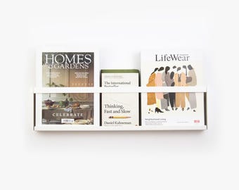 Wall Mounted Magazine Holder / White Book Shelf / Floating Magazine Rack by Manyfold Store / Newspaper Holder/ Dorm Room Shelf/ Office Rack