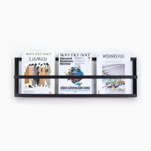 Black Magazine Rack for Wall / Minimalist Living Room Design Object /Wall Mount Magazine Storage and Display / Bookshelf Decor for Wall