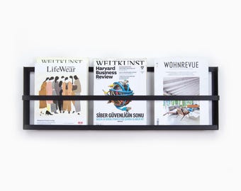 Black Magazine Rack for Wall / Minimalist Living Room Design Object /Wall Mount Magazine Storage and Display / Bookshelf Decor for Wall