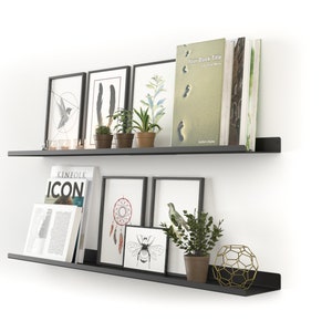 Metal Floating Shelves / Black Floating Shelf / Minimal Shelves / Metal Painted Shelves / Wall Mounted Shelves / Deep Picture Ledge image 6