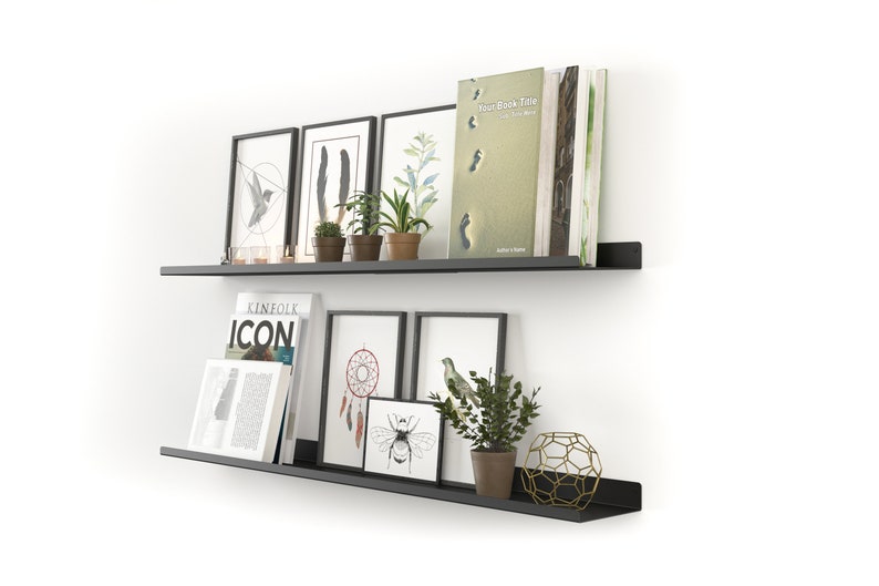 Metal Floating Shelves / Black Floating Shelf / Minimal Shelves / Metal Painted Shelves / Wall Mounted Shelves / Deep Picture Ledge image 6