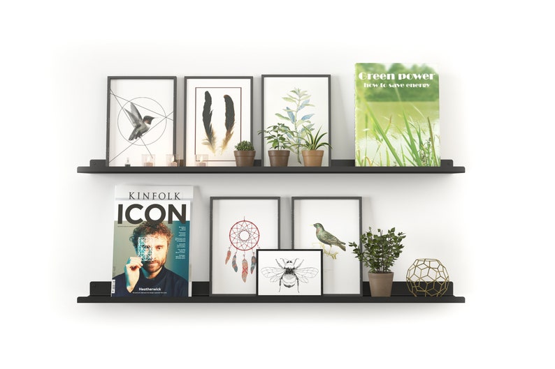Metal Floating Shelves / Black Floating Shelf / Minimal Shelves / Metal Painted Shelves / Wall Mounted Shelves / Deep Picture Ledge image 8
