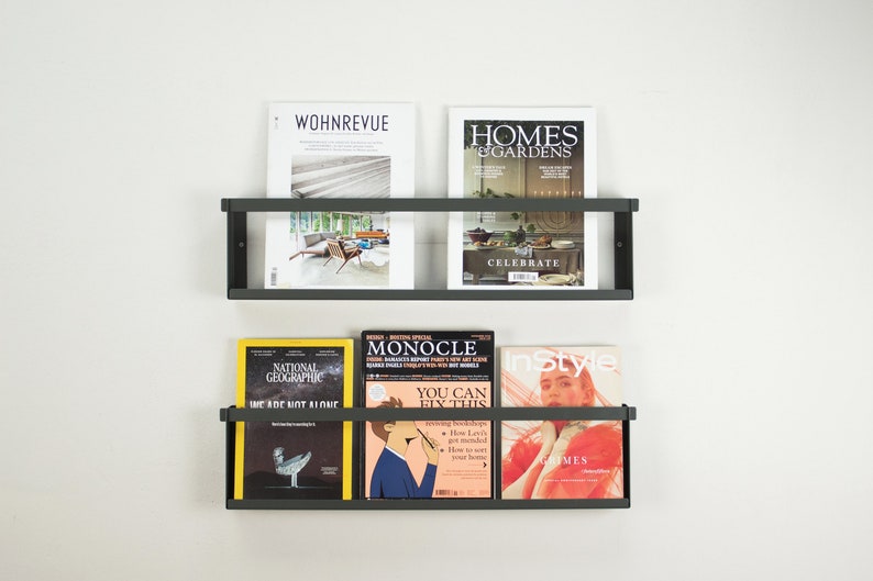 Wall Magazine Rack / White Wall Mounted Magazine Holder / / Minimalist Book Shelf / Modern Book Shelves / Gift For Him / Magazine Display / image 3