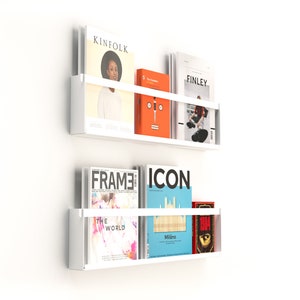 Wall Magazine Rack / White Wall Mounted Magazine Holder / / Minimalist Book Shelf / Modern Book Shelves / Gift For Him / Magazine Display / image 1