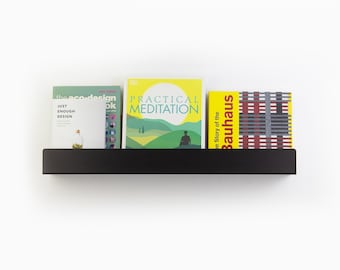 Schwebendes Bücherregal aus Metall / Schwarzes Bücherregal zum Aufhängen an der Wand / Jetzt lesen / Wohndekoration / Wandmontage / Bücherecke / Minimalistisch / Lesegeschenke