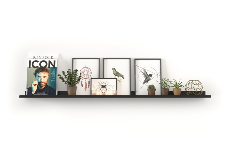 Metal Floating Shelves / Black Floating Shelf / Minimal Shelves / Metal Painted Shelves / Wall Mounted Shelves / Deep Picture Ledge image 7