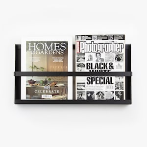 Wall Magazine Rack /  Book Holder / Metal Magazine Storage / Magazine Display Stand / Floating Bookshelf / Black Wall Decor