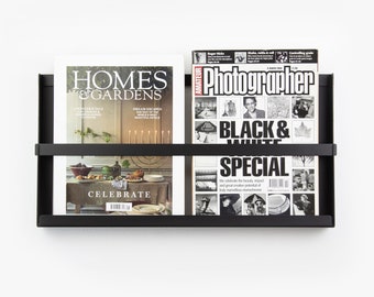 Wall Magazine Rack /  Book Holder / Metal Magazine Storage / Magazine Display Stand / Floating Bookshelf / Black Wall Decor