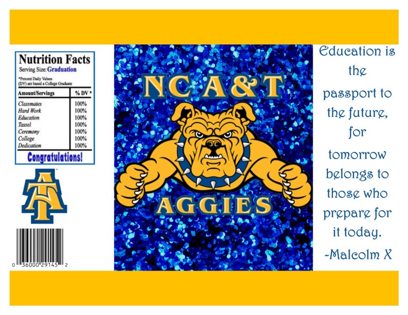 NC A&T University/ Aggies Chip Bag and Waterbottle Label image 1