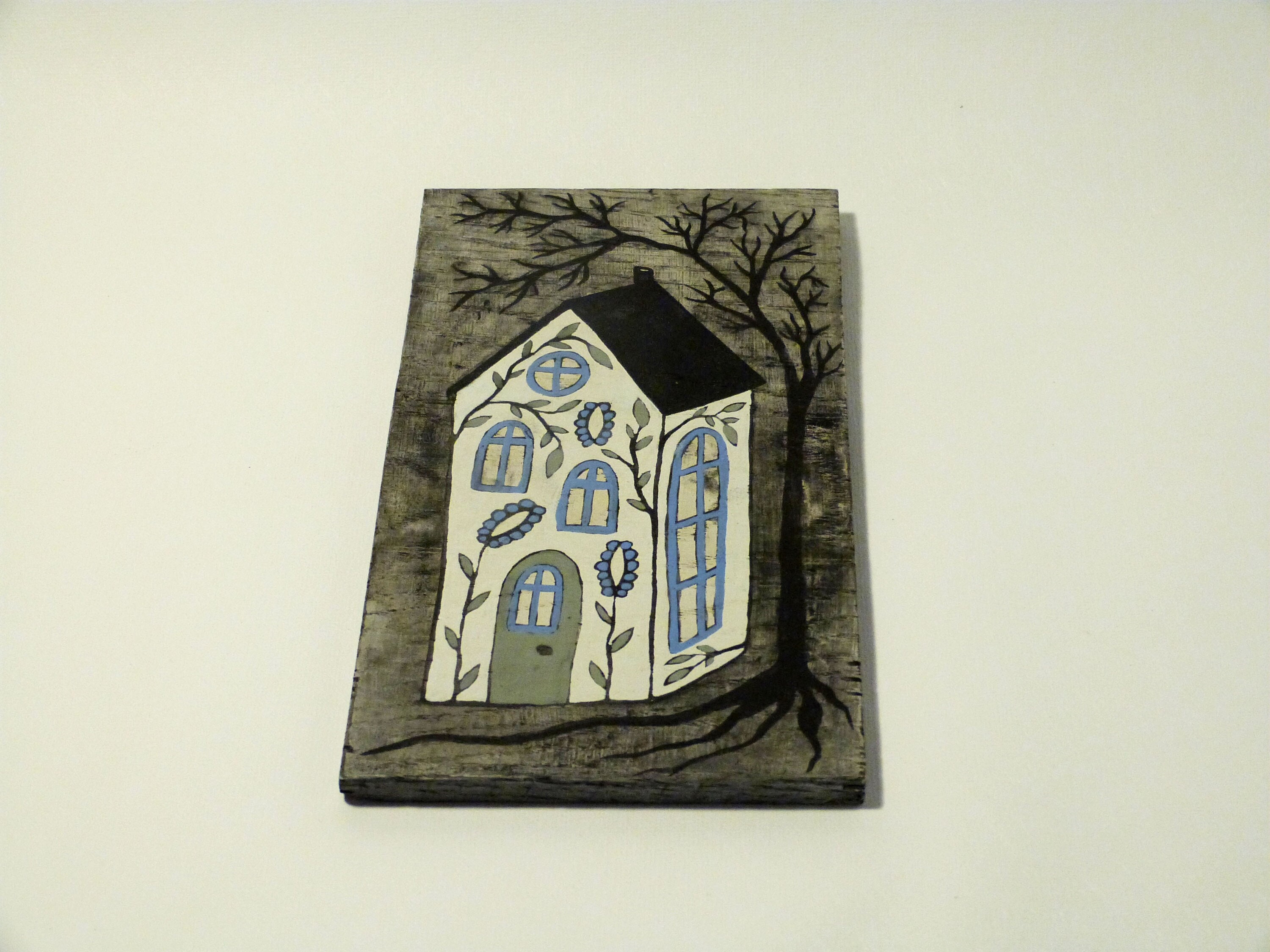 Peinture sur Bois d'une Haute Maison de Campagne