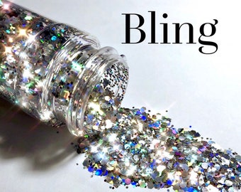 Silver Holographic Glitter, Chunky Glitter Mix, Polyester Glitter, High Quality Glitter, Tumbler Glitter, Freshie Glitter, Solvent Resistant