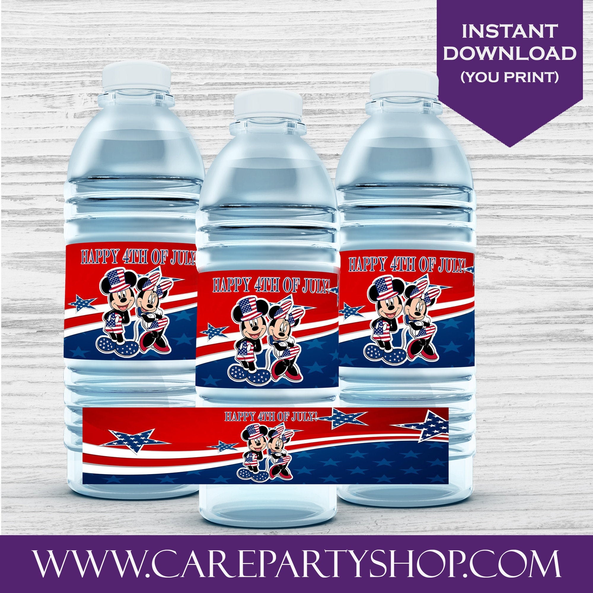4th of July Water Bottle Label-Mickey and Minnie-Custom Water Bottle-Family BBQ-Fourth of July-Digital-Printable Labels-Instant Download