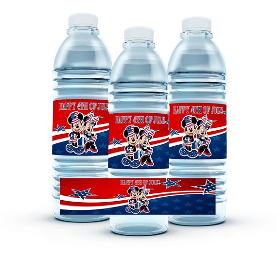 4th of July Water Bottle Label-Mickey and Minnie-Custom Water Bottle-Family BBQ-Fourth of July-Digital-Printable Labels-Instant Download