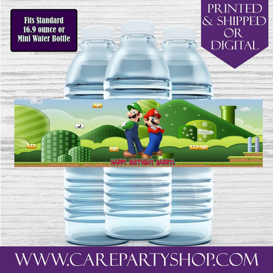 Super Mario Water Bottle Labels-Custom Water Bottle-Mario | Etsy