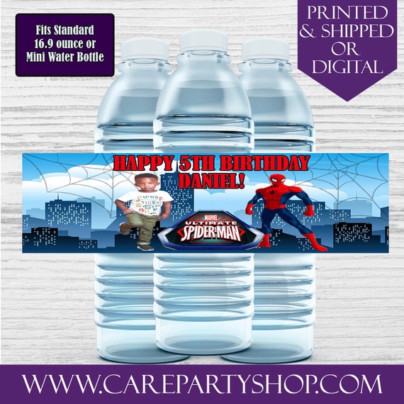 Spiderman Water Bottle Labels-Custom Water Bottle-Spiderman Party-Printable-Digital-Spiderman Birthday-Printable Favors-Spiderman