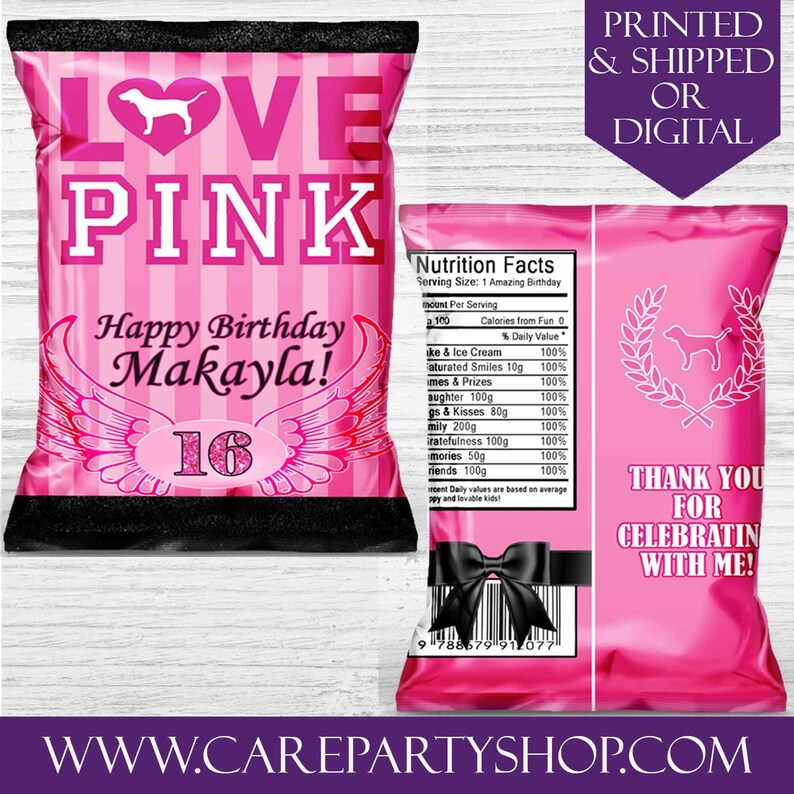 Pink Party Favor Bagscustom Chip Bagssweet 16pink Party Etsy