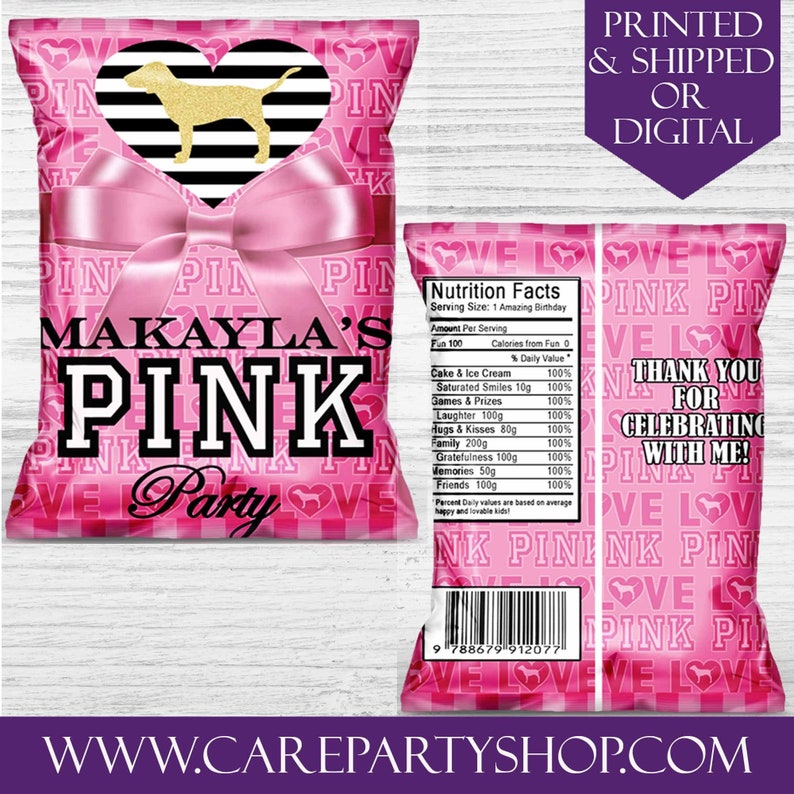 Pink Party Favor Bagscustom Chip Bagssweet 16pink Party Etsy