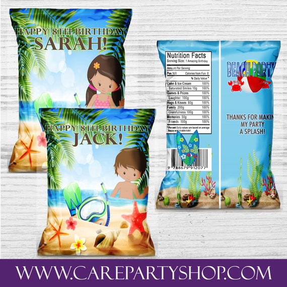 Beach Party Favor Bagscustom Chip Bagsbeach Party Etsy