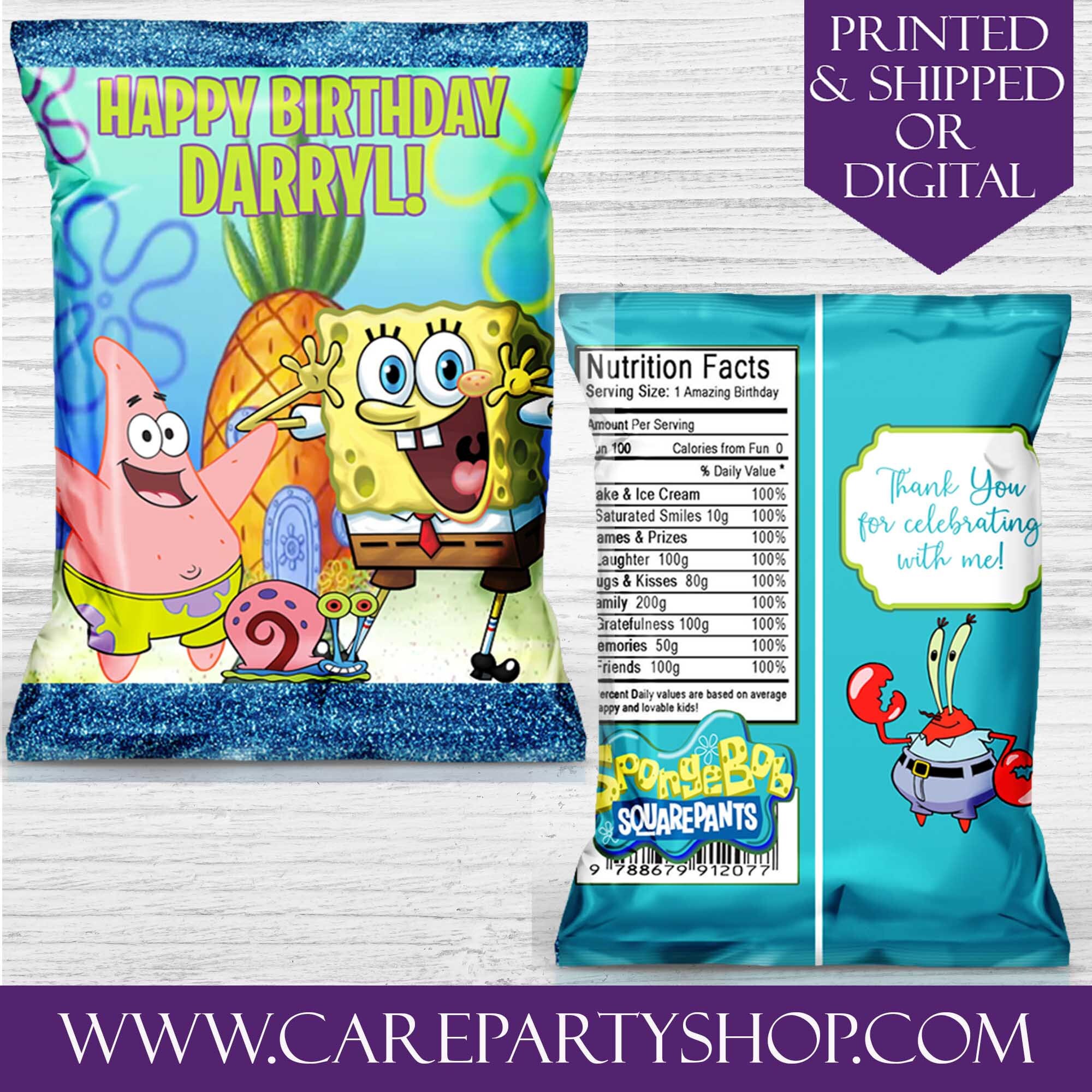 Spongebob Favor Bags-Custom Chip Bags-Spongebob | Etsy