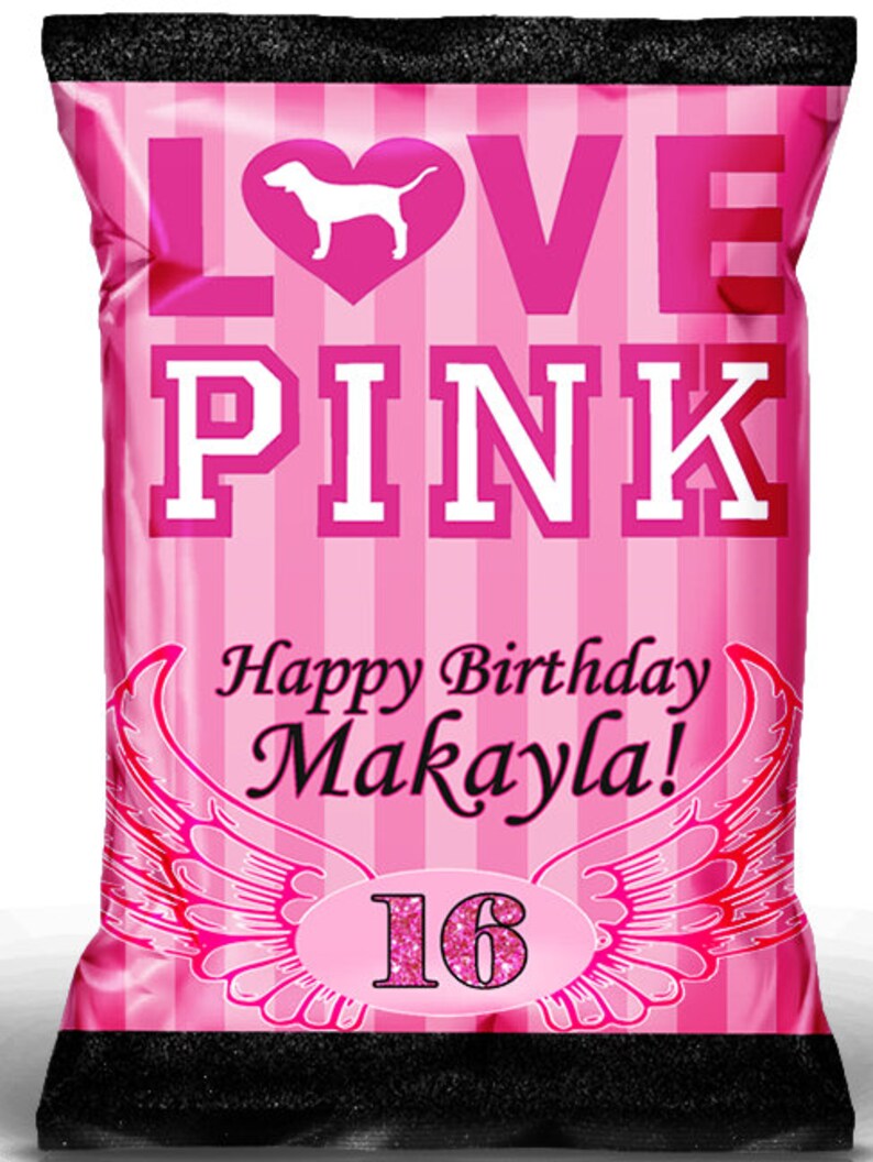 Pink Party Favor Bagscustom Chip Bagssweet 16pink Party Etsy