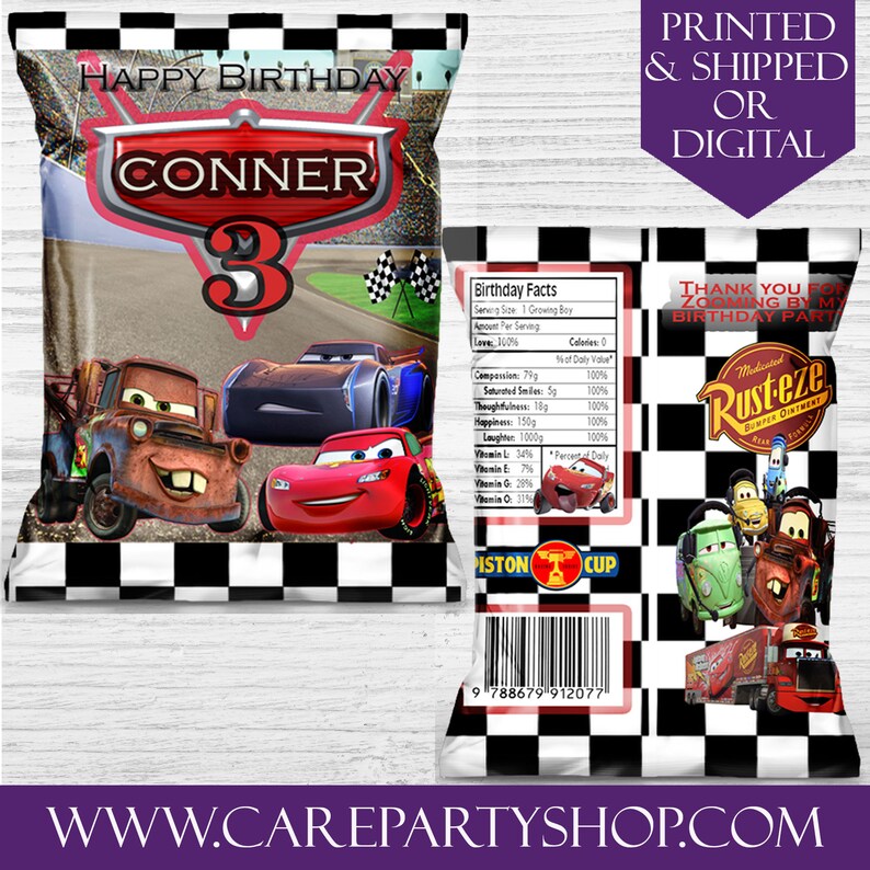 Cars Favor Bagscustom Chip Bagscars Birthday Partybaby Etsy