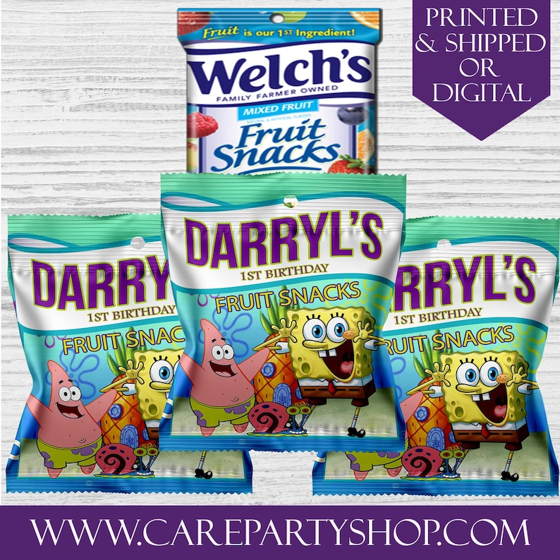 Spongebob Fruit Snacks FavorsCustom Fruit Snacks Spongebob Etsy
