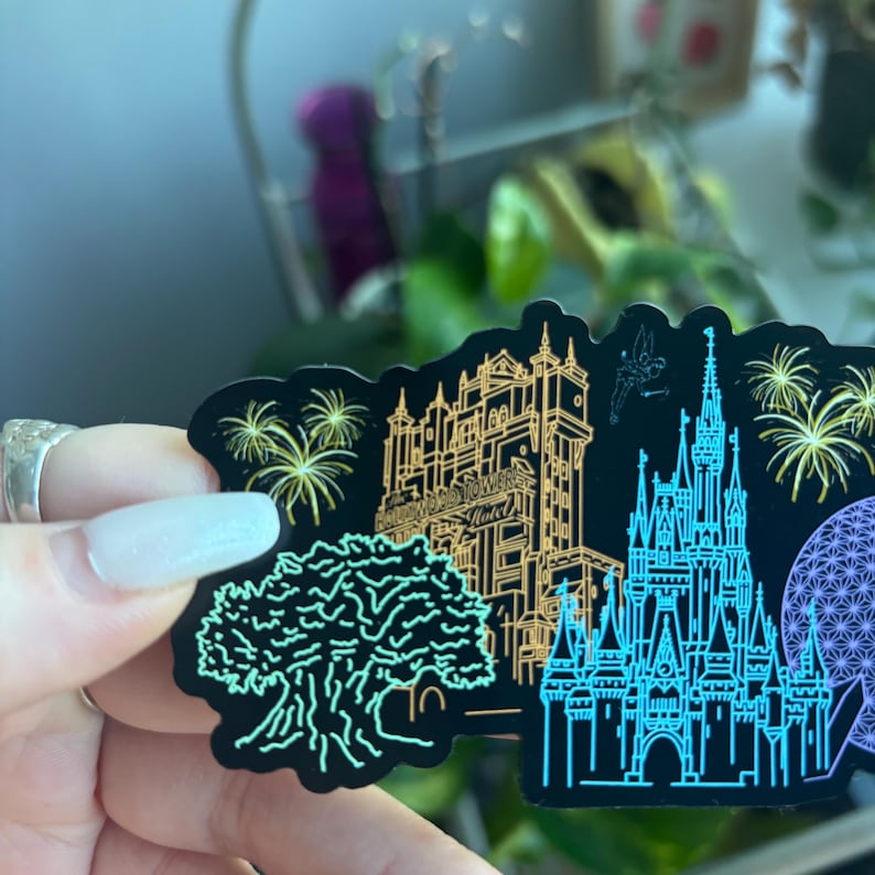 Walt Disney world parks icons magic kingdom castle Epcot ball tower of terror Hollywood studios tree of life animal kingdom Mickey Disney fireworks