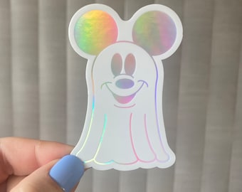 Holographic Mickey Ghost Sticker | White Holographic Vinyl Sticker | Disney Sticker | Disney Halloween Sticker