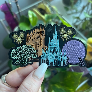 Walt Disney world parks icons magic kingdom castle Epcot ball tower of terror Hollywood studios tree of life animal kingdom Mickey Disney fireworks