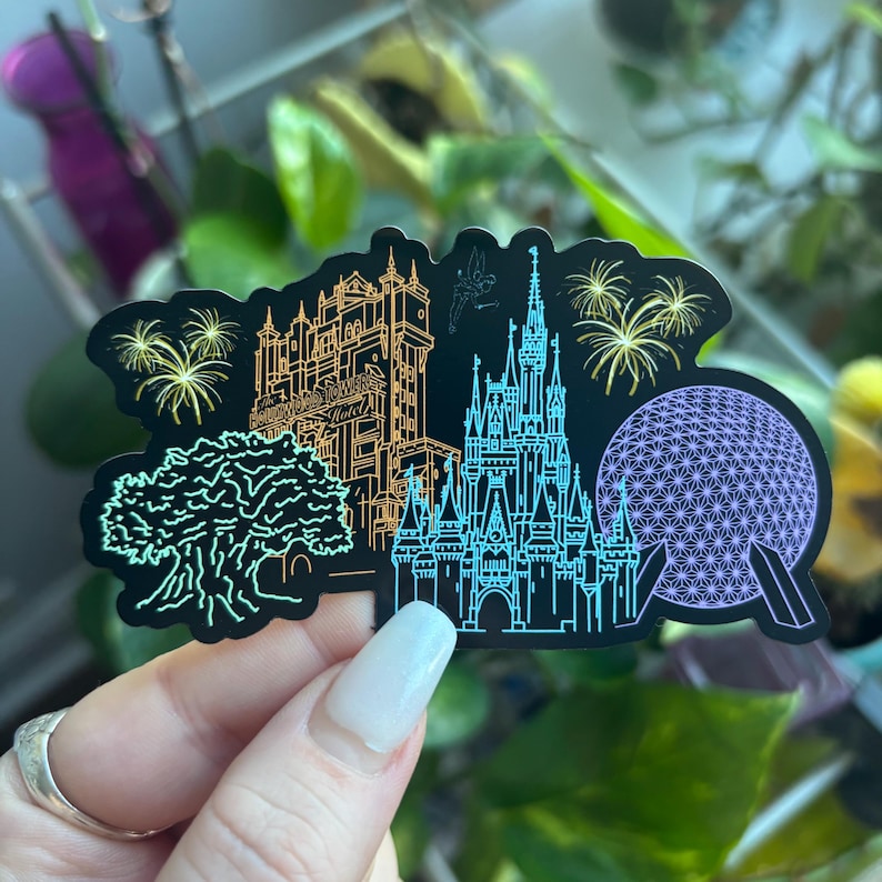 Walt Disney world parks icons magic kingdom castle Epcot ball tower of terror Hollywood studios tree of life animal kingdom Mickey Disney fireworks