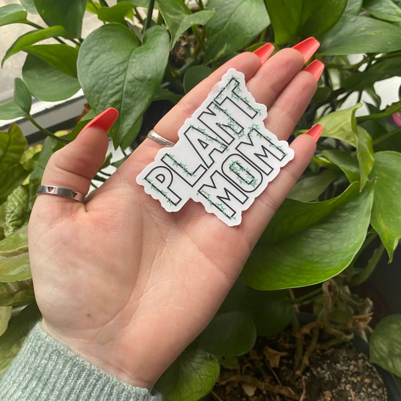 Plant Mom Clear Laptop Sticker | Vinyl Waterproof Water Bottle Sticker image 4