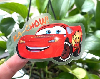 Naklejka Disney Pixar Auta | Przezroczysta naklejka Zygzak McQueen Ka-Chow | Naklejka Auta | Naklejka Rust-Eze | Naklejka Disney | Naklejka wodoodporna