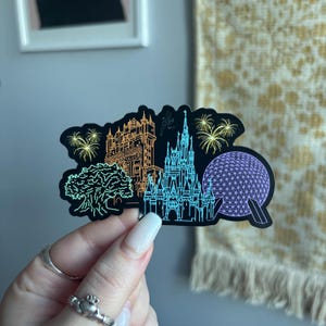 Walt Disney world parks icons magic kingdom castle Epcot ball tower of terror Hollywood studios tree of life animal kingdom Mickey Disney fireworks