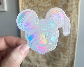 Mickey Mummy White Holographic Sticker | Disney Halloween Sticker | Holographic waterproof vinyl sticker