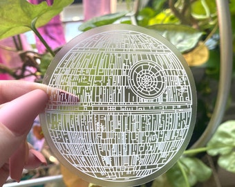 Pegatina transparente de la Estrella de la Muerte de Star Wars (blanca) / Vinilo Disney impermeable para portátil / Pegatina de Star Wars / Pegatina para botella de agua de Star Wars
