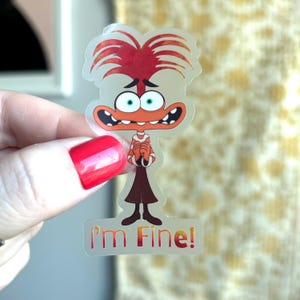 Sticker Disney Pixar Inside Out 2 Angst | Duidelijke sticker angst | Disney-sticker | Sticker I'm Fine | Waterdichte sticker