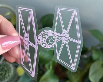 Star Wars Tie Fighter Pink Clear Sticker | Star Wars Sticker | Disney Sticker | Clear Vinyl Waterproof Laptop Water Bottle Sticker