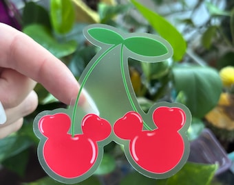Mickey Cherries Clear Sticker | Disney Stickers | Waterproof Vinly Laptop Water Bottle Stickers | Cherry Sticker | Hidden Mickey Sticker