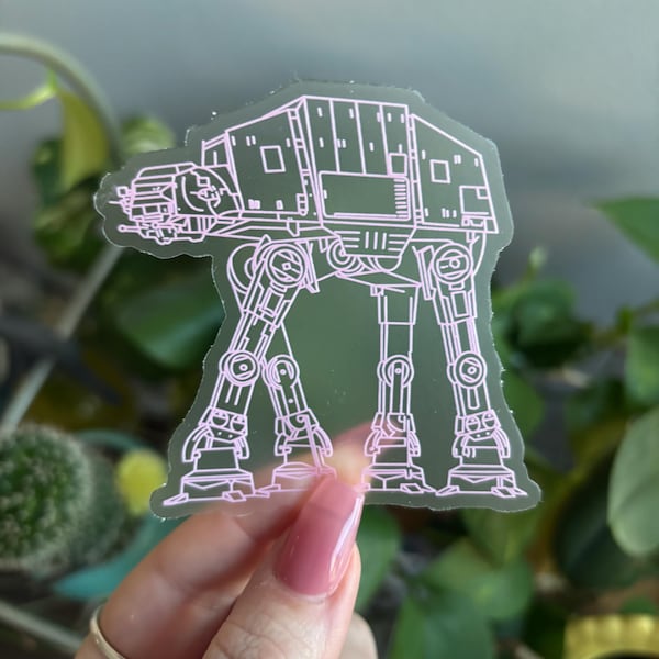 Star Wars AT-AT Walker Pink Clear Sticker | Star Wars Sticker | Disney Sticker | Clear Vinyl Waterproof Laptop Water Bottle Sticker
