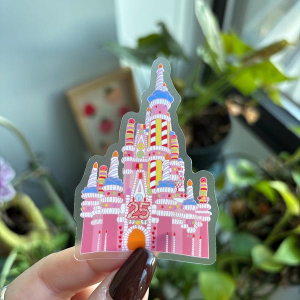 Walt Disney World 25th Anniversary Birthday Cake Castle Clear Sticker | Cinderella Castle Sticker | Waterproof Vinyl Laptop Water Bottle