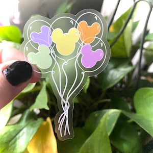 Mickey Balloons Clear Sticker | Disney Sticker | Clear Vinyl Waterproof Laptop Water Bottle Sticker