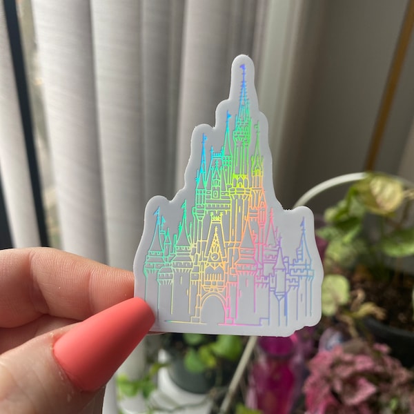Disney White Holographic Cinderella Castle Sticker | Disney Sticker | Waterproof Sticker | Cinderella Castle Walt Disney World Sticker