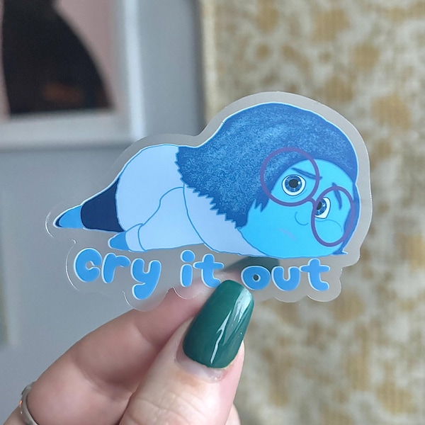 Disney Pixar Inside Out Sadness Sticker | Sadness Clear Sticker | Disney Sticker | Cry it Out Sticker | Waterproof Waterbottle Sticker